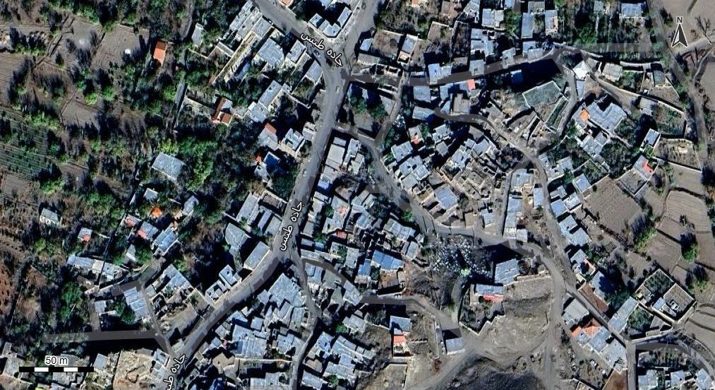 نقشه همراه با تصویر هوایی - ماهواره ای طبس در اتوکد با مختصات UTM