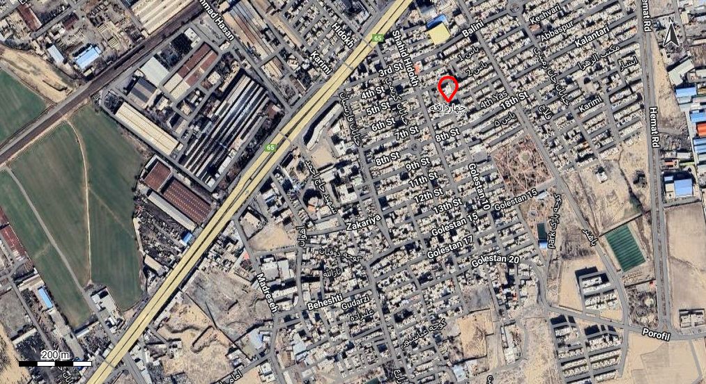 نقشه با تصویر هوایی - ماهواره ای شهر چهاردانگه در اتوکد با مختصات UTM