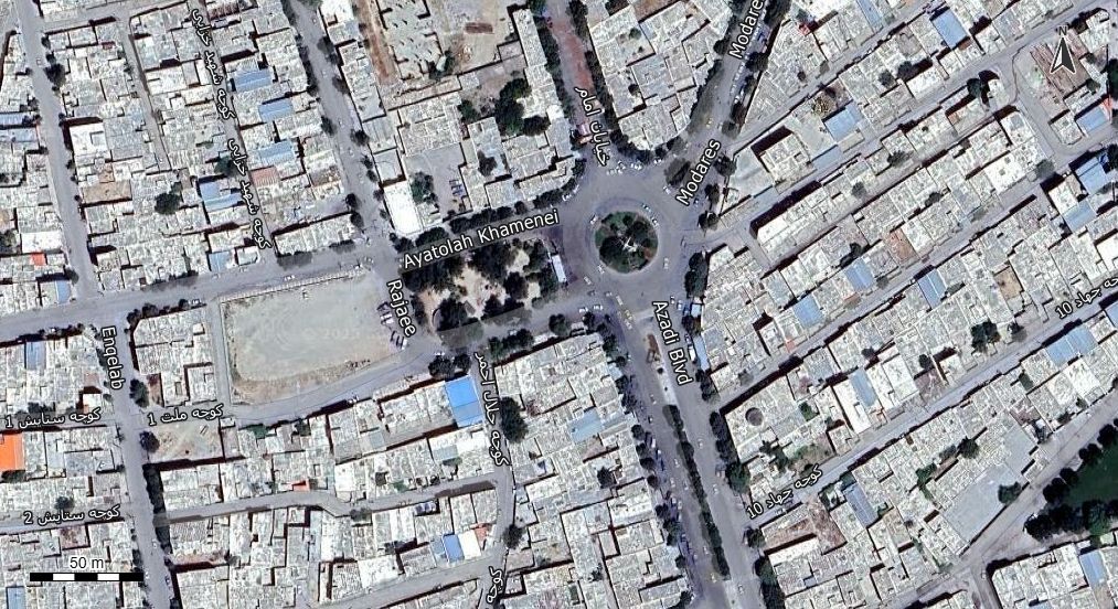 نقشه همراه با تصویر هوایی - ماهواره ای  نورآباد در اتوکد با مختصات UTM