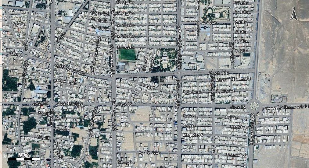 نقشه همراه با تصویر هوایی - ماهواره ای شهر بردسکن در اتوکد با مختصات UTM