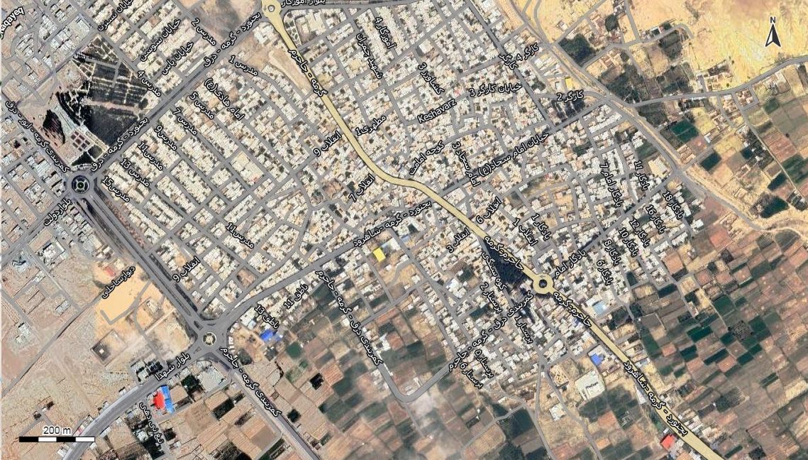 نقشه همراه با تصویر هوایی - ماهواره ای شهر گرمه در اتوکد با مختصات UTM