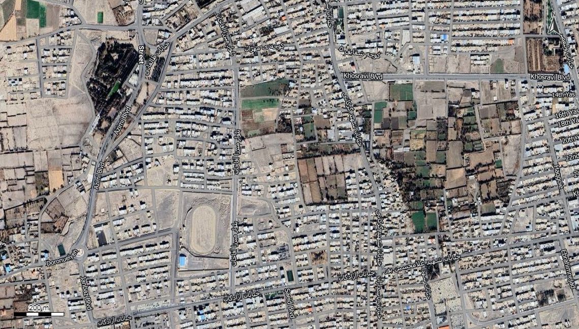 نقشه همراه با تصویر هوایی - ماهواره ای بردسیر در اتوکد با مختصات UTM