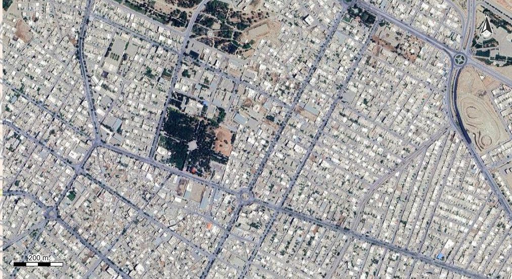 نقشه همراه با تصویر هوایی - ماهواره ای شهر فیروزآباد در اتوکد با مختصات UTM