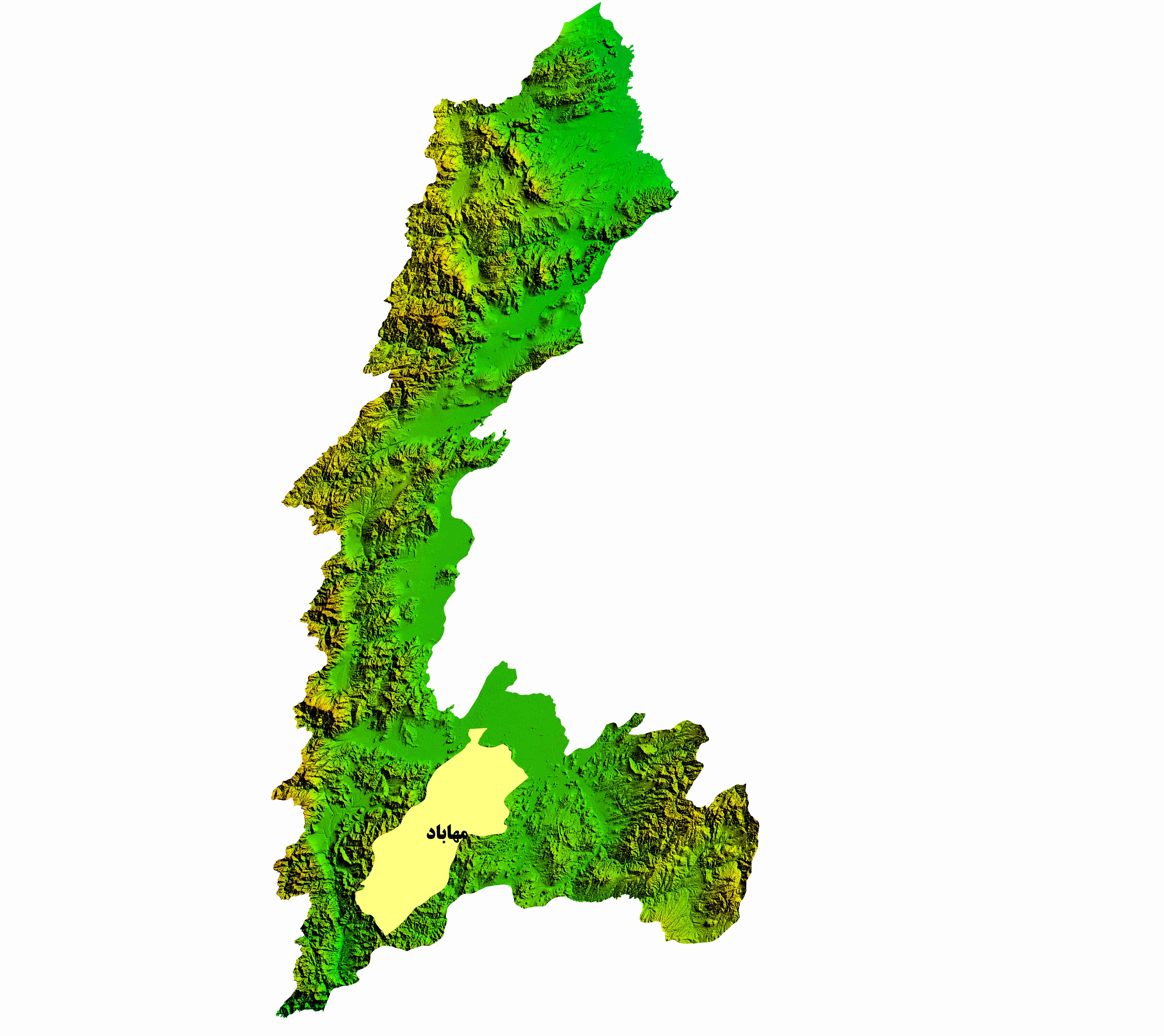 نقشه DEM استان آذربایجان غربی-شهرستان مهاباد