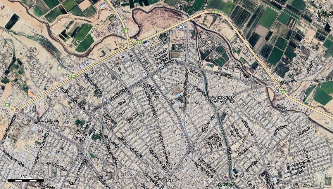 نقشه همراه با تصویر هوایی - ماهواره ای بندر ماهشهر در اتوکد با مختصات UTM