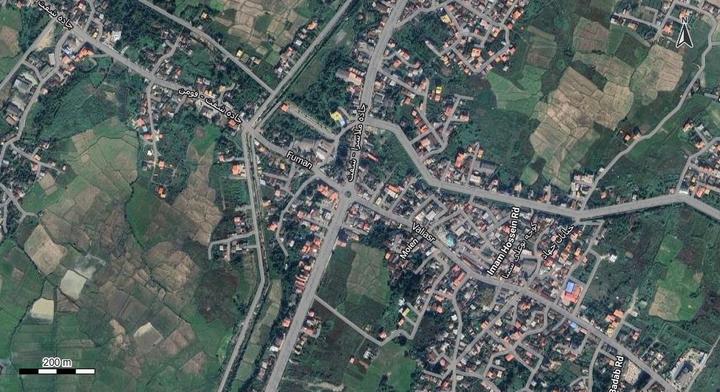 نقشه همراه با تصویر هوایی - ماهواره ای شهر شفت در اتوکد با مختصات UTM