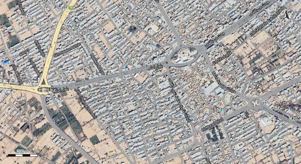 نقشه همراه با تصویر هوایی - ماهواره ای بافق در اتوکد با مختصات UTM