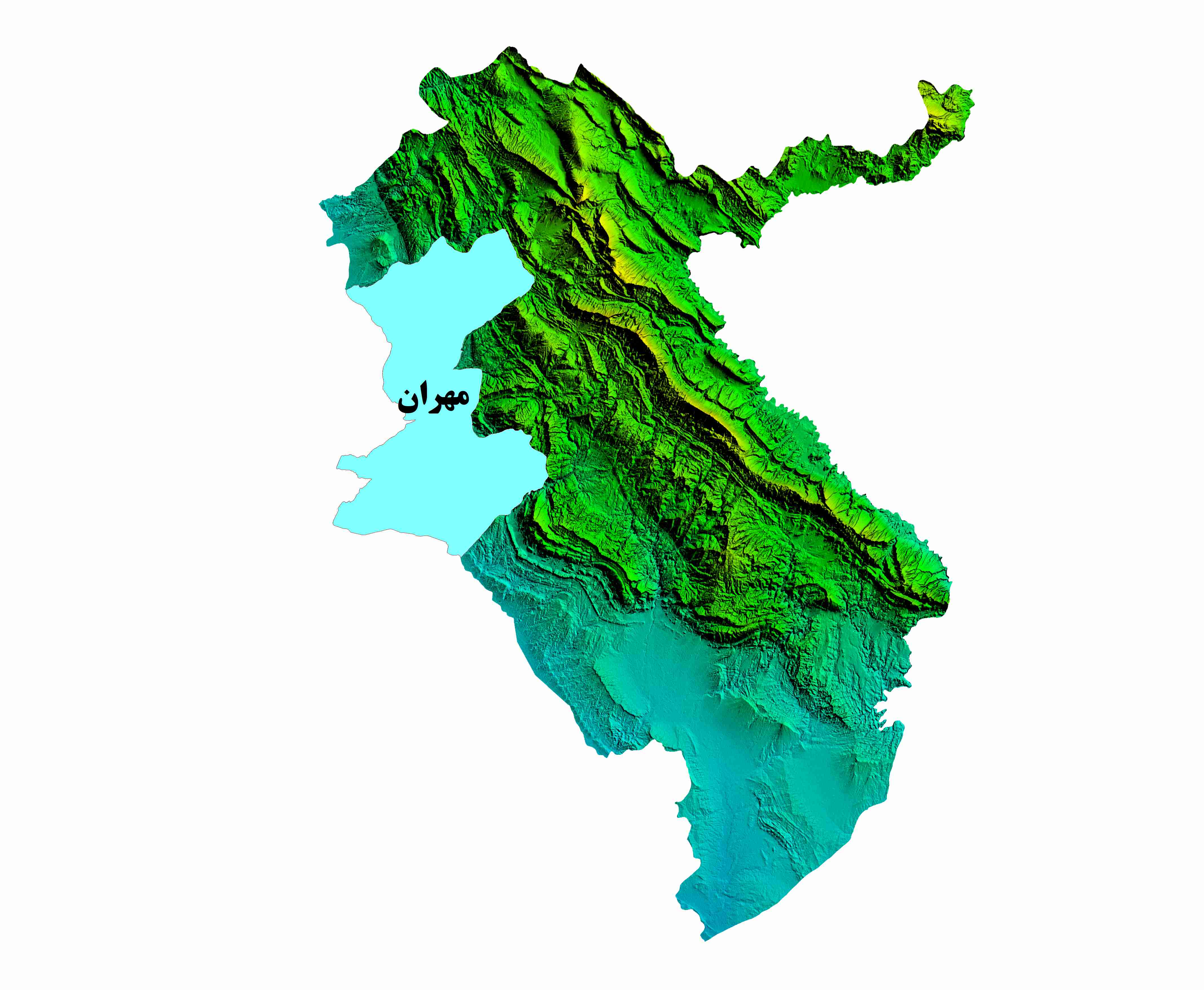 نقشه  DEM استان ایلام-شهرستان مهران