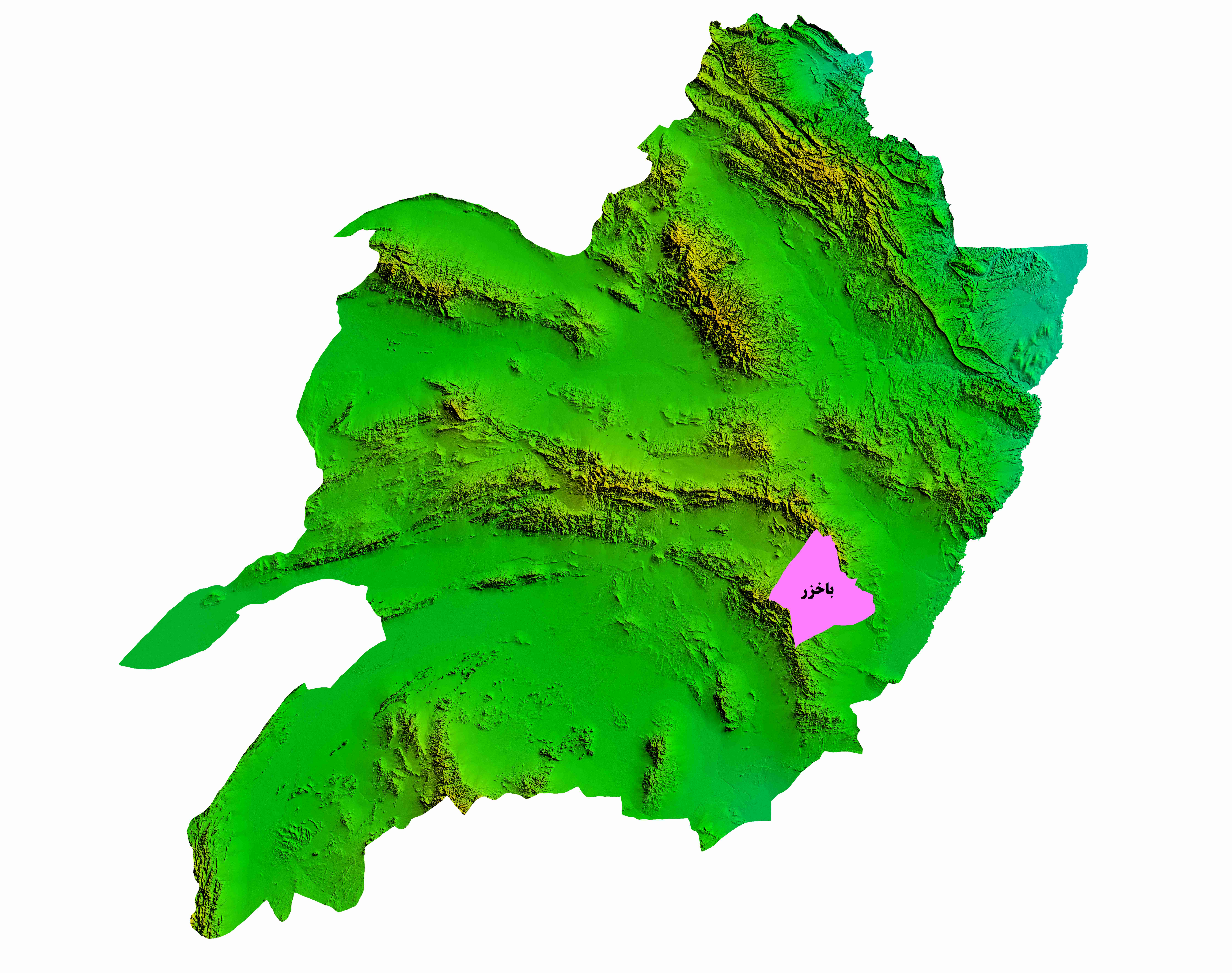 نقشه DEM  استان خراسان رضوی - شهرستان باخزر