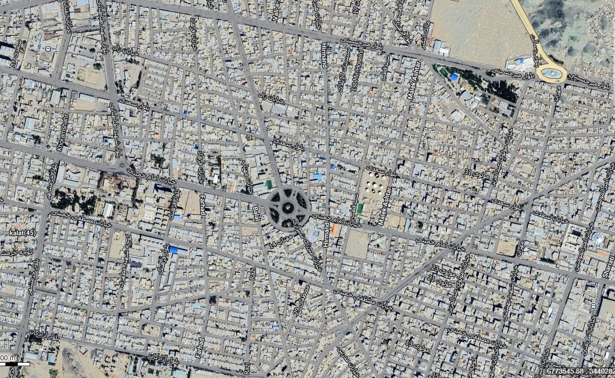 نقشه همراه با تصویر هوایی ماهواره ای شهر زاهدان در اتوکد با مختصات UTM