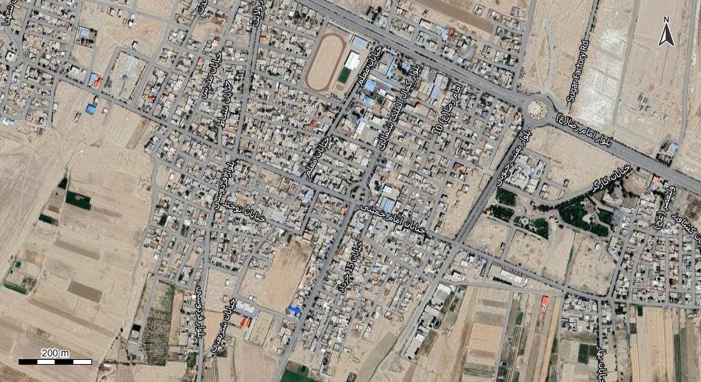 نقشه همراه با تصویر هوایی - ماهواره ای فیروزه در اتوکد با مختصات UTM