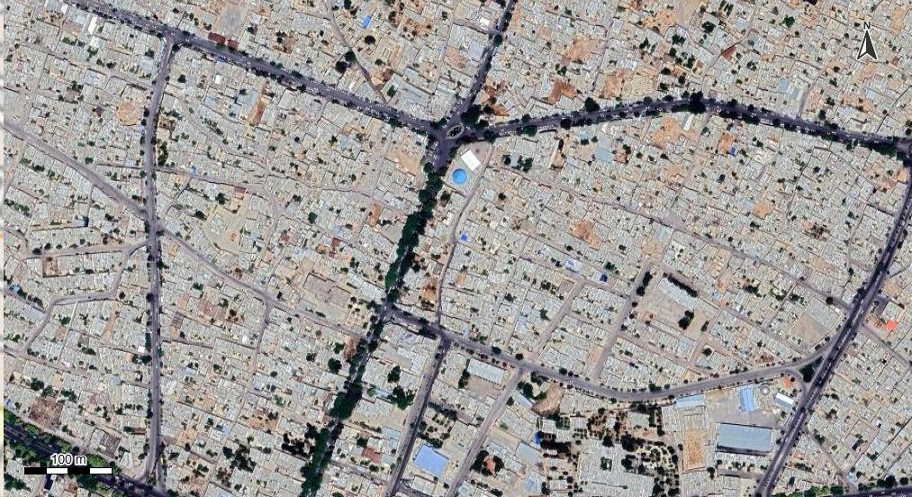 نقشه همراه با تصویر هوایی - ماهواره ای شهر استهبان در اتوکد با مختصات UTM