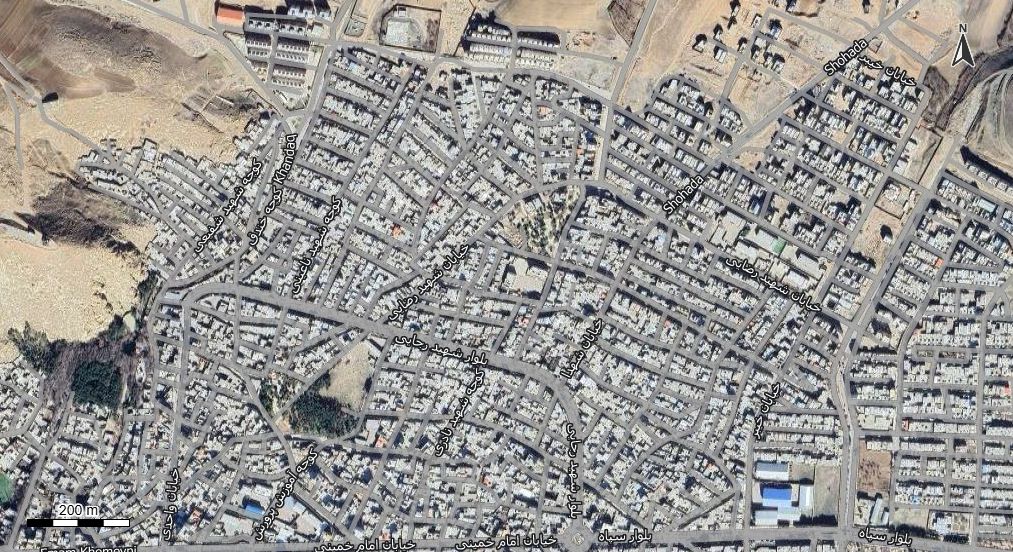 نقشه همراه با تصویر هوایی - ماهواره ای هرسین در اتوکد با مختصات UTM