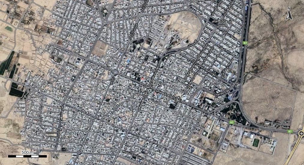 نقشه همراه با تصویر هوایی - ماهواره ای تایباد در اتوکد با مختصات UTM