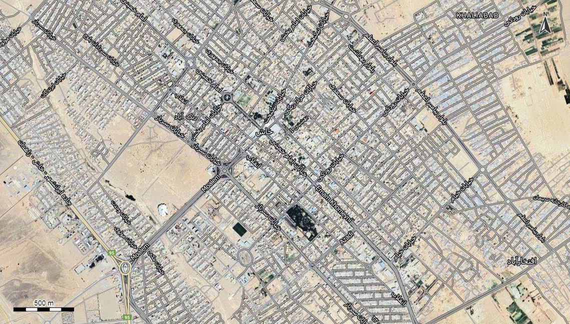 نقشه همراه با تصویر هوایی - ماهواره ای خاش در اتوکد با مختصات UTM