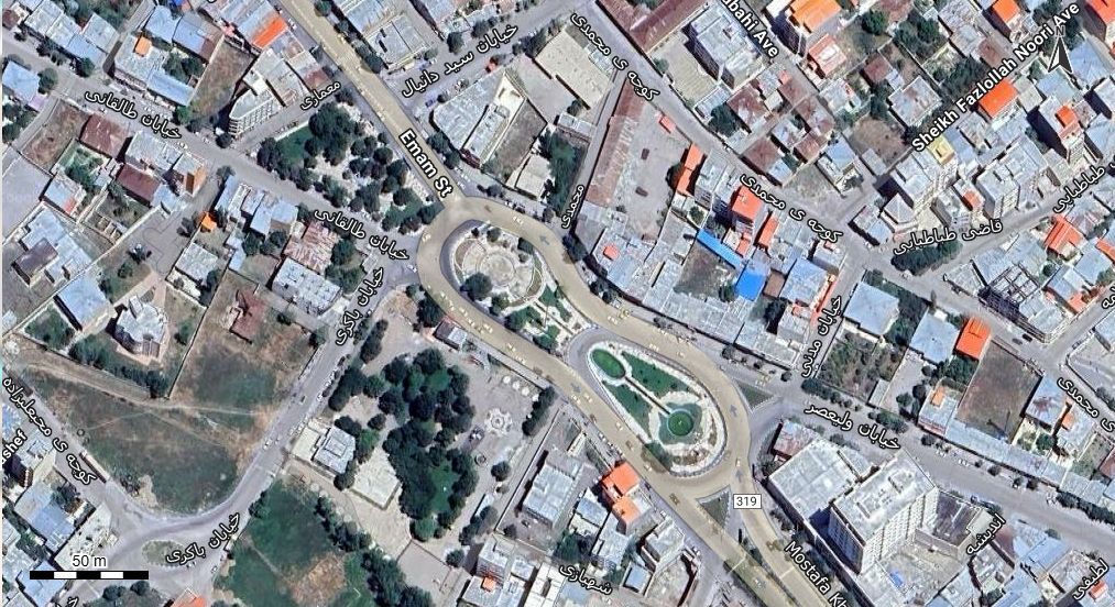 نقشه همراه با تصویر هوایی - ماهواره ای شهر خلخال در اتوکد با مختصات UTM