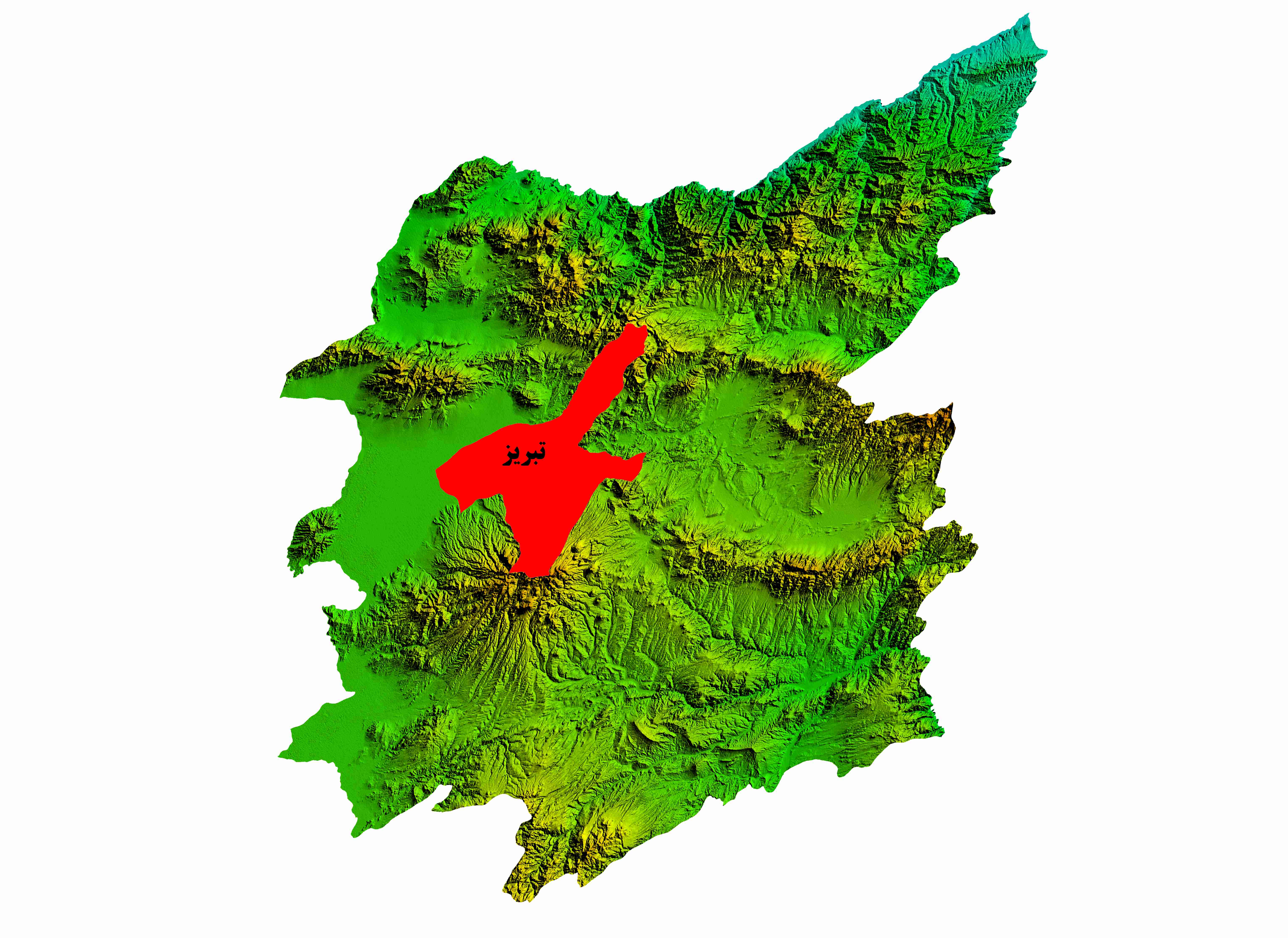 نقشه DEM استان آذربایجان شرقی-شهرستان تبریز