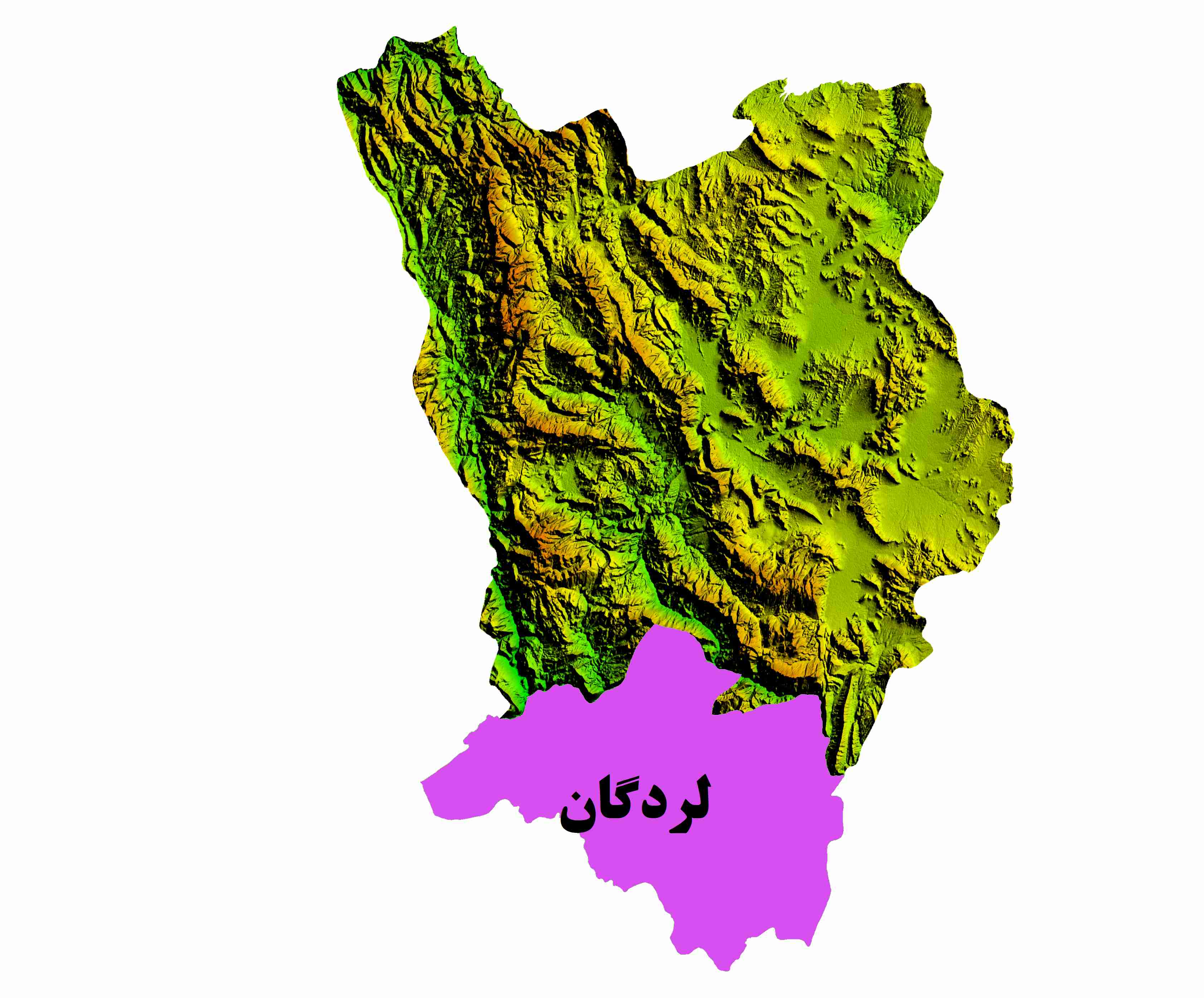 نقشه DEM  استان چهارمحال و بختیاری- شهرستان لردگان
