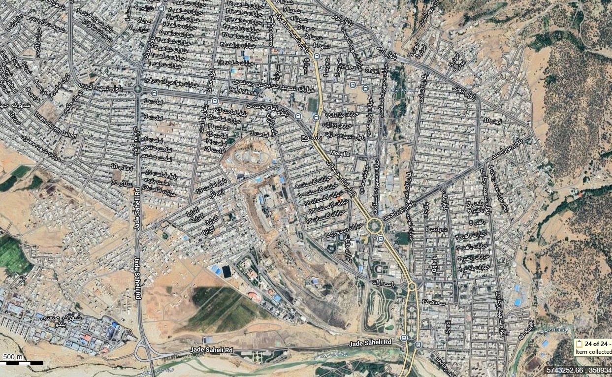 نقشه همراه با تصویر هوایی ماهواره ای شهر یاسوج در اتوکد با مختصات UTM