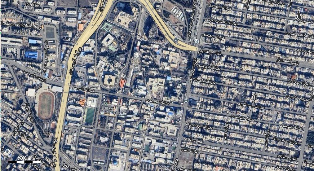 نقشه با تصویر هوایی - ماهواره ای منطقه 3 تهران در اتوکد با مختصات UTM