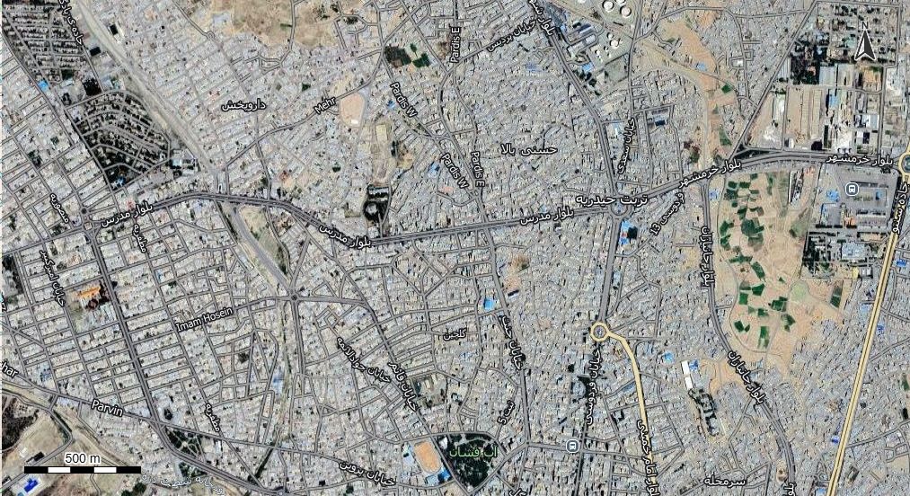 نقشه همراه با تصویر هوایی - ماهواره ای شهر تربت حیدریه در اتوکد با مختصات UTM