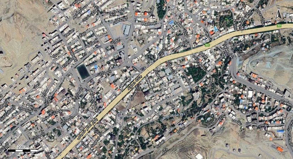 نقشه با تصویر هوایی - ماهواره ای شهر رودهن در اتوکد با مختصات UTM