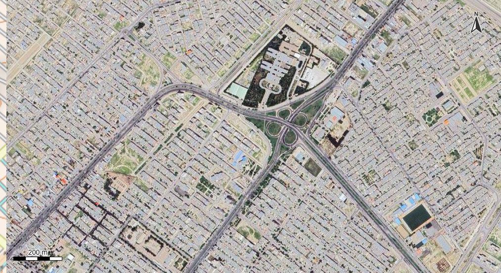 نقشه همراه با تصویر هوایی - ماهواره ای شهر مرودشت در اتوکد با مختصات UTM