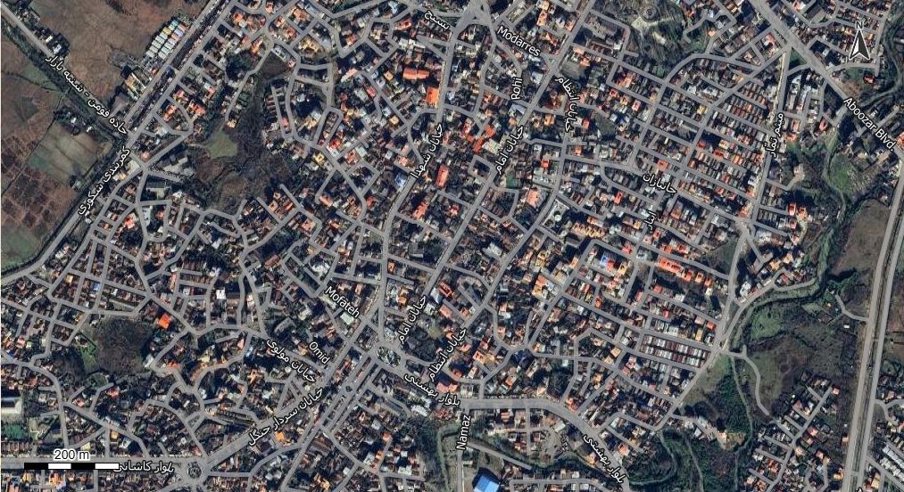 نقشه همراه با تصویر هوایی - ماهواره ای شهر فومن در اتوکد با مختصات UTM