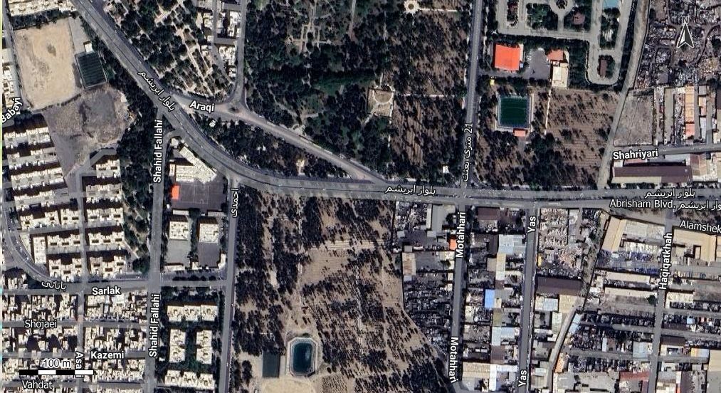 نقشه با تصویر هوایی - ماهواره ای منطقه 16 تهران در اتوکد با مختصات UTM