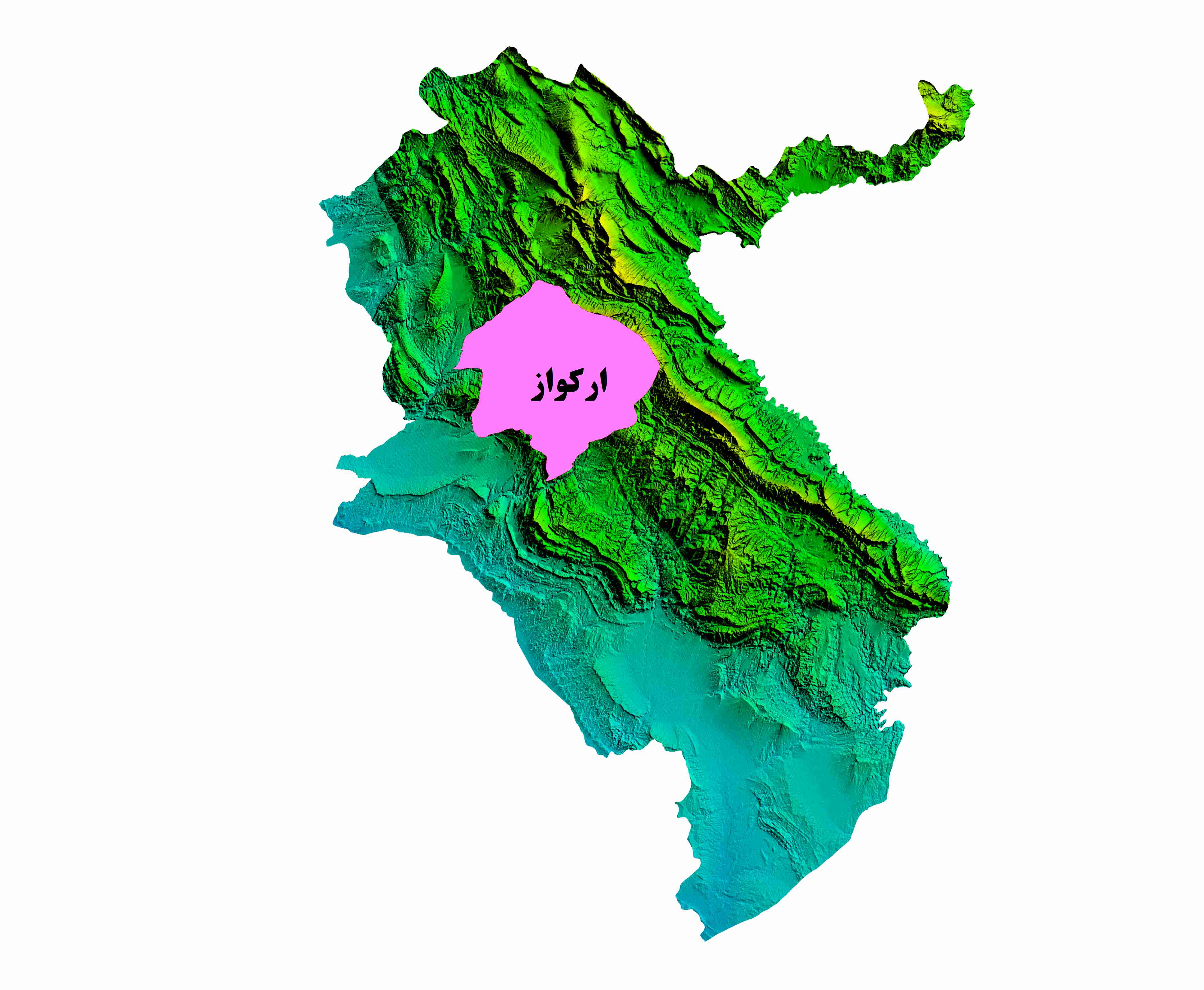 نقشه  DEM استان ایلام-شهرستان  ارکواز