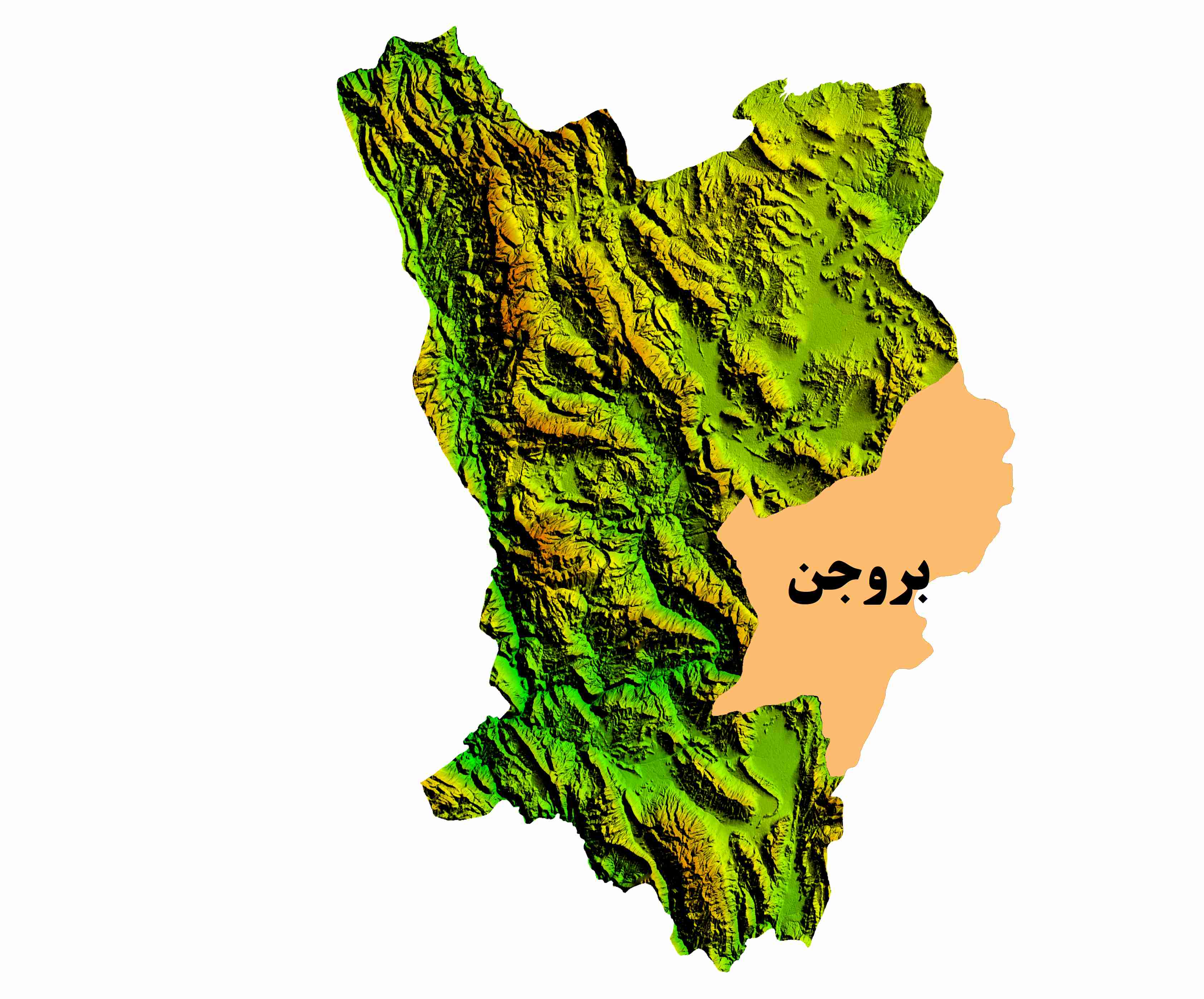نقشه DEM  استان چهارمحال و بختیاری- شهرستان بروجن