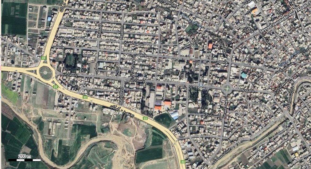 نقشه همراه با تصویر هوایی - ماهواره ای شهر مینودشت در اتوکد با مختصات UTM