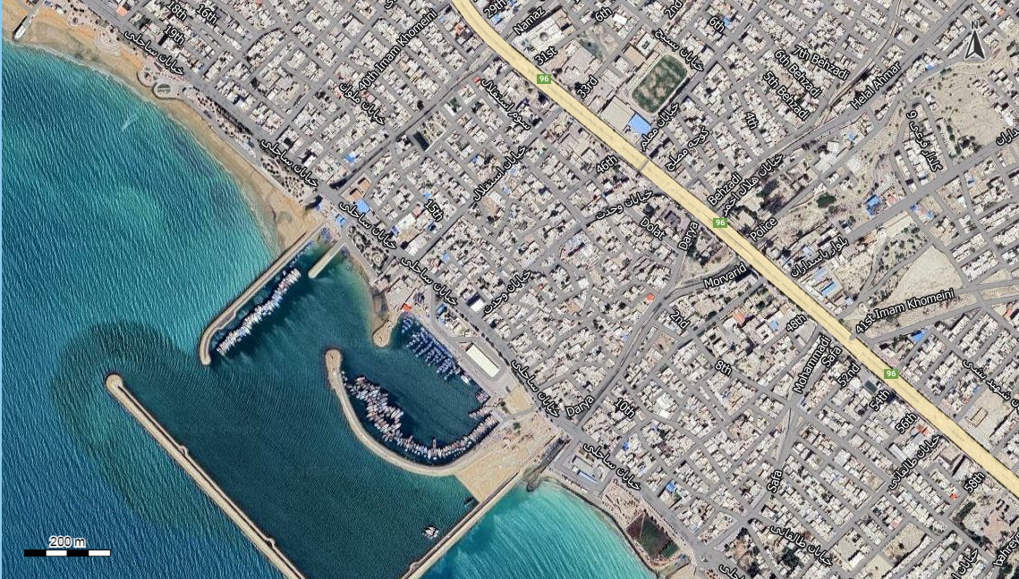 نقشه همراه با تصویر هوایی - ماهواره ای شهر کنگان در اتوکد با مختصات UTM