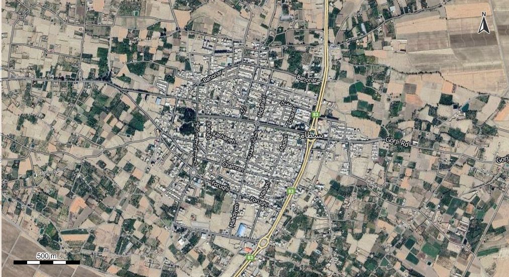 نقشه همراه با تصویر هوایی - ماهواره ای بسطام  در اتوکد با مختصات UTM