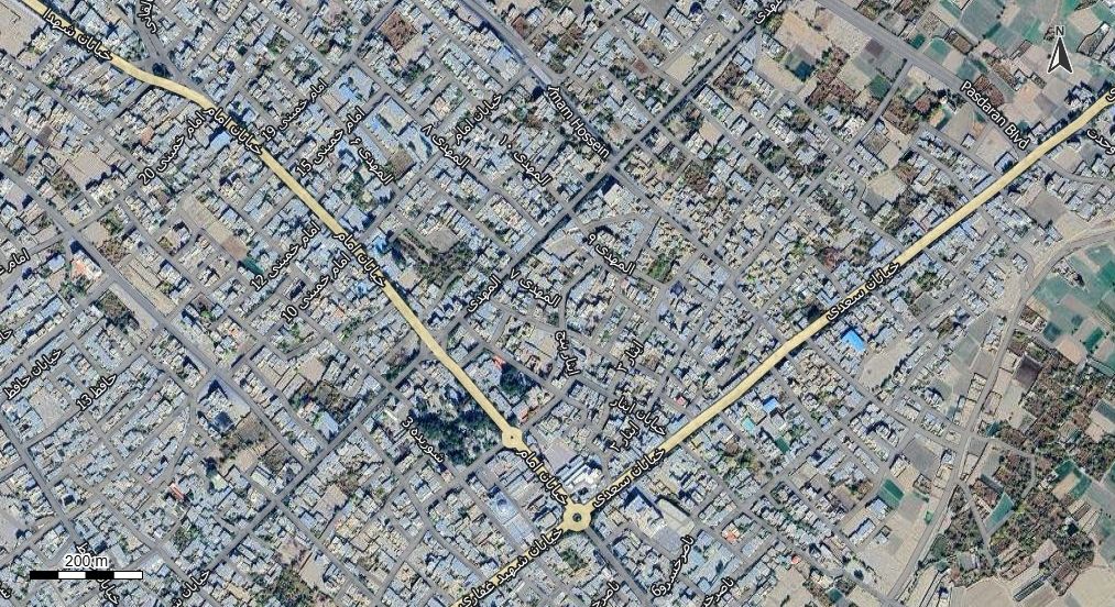 نقشه همراه با تصویر هوایی - ماهواره ای شهر گناباد در اتوکد با مختصات UTM