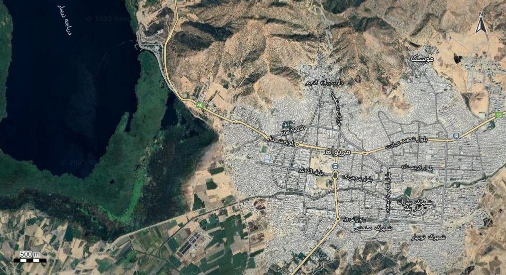 نقشه همراه با تصویر هوایی - ماهواره ای مریوان در اتوکد با مختصات UTM