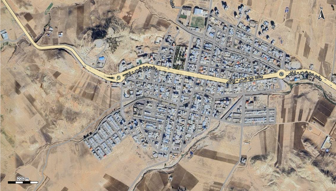 نقشه همراه با تصویر هوایی - ماهواره ای شهر بدره در اتوکد با مختصات UTM