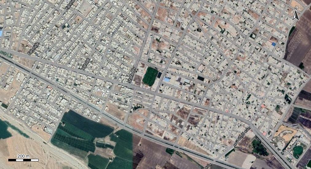 نقشه همراه با تصویر هوایی - ماهواره ای باشت در اتوکد با مختصات UTM