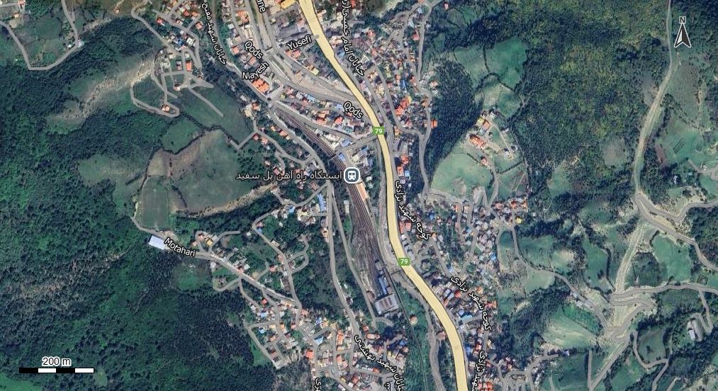 نقشه همراه با تصویر هوایی - ماهواره ای شهر پل سفید  در اتوکد با مختصات UTM