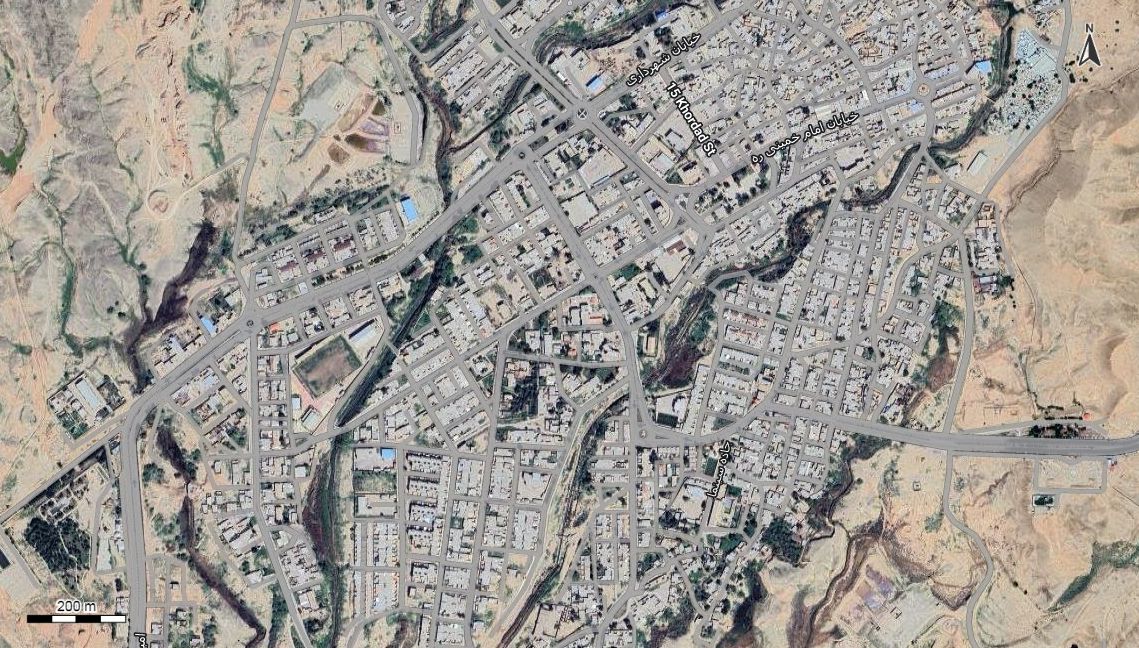 نقشه همراه با تصویر هوایی - ماهواره ای آغاجاری در اتوکد با مختصات UTM