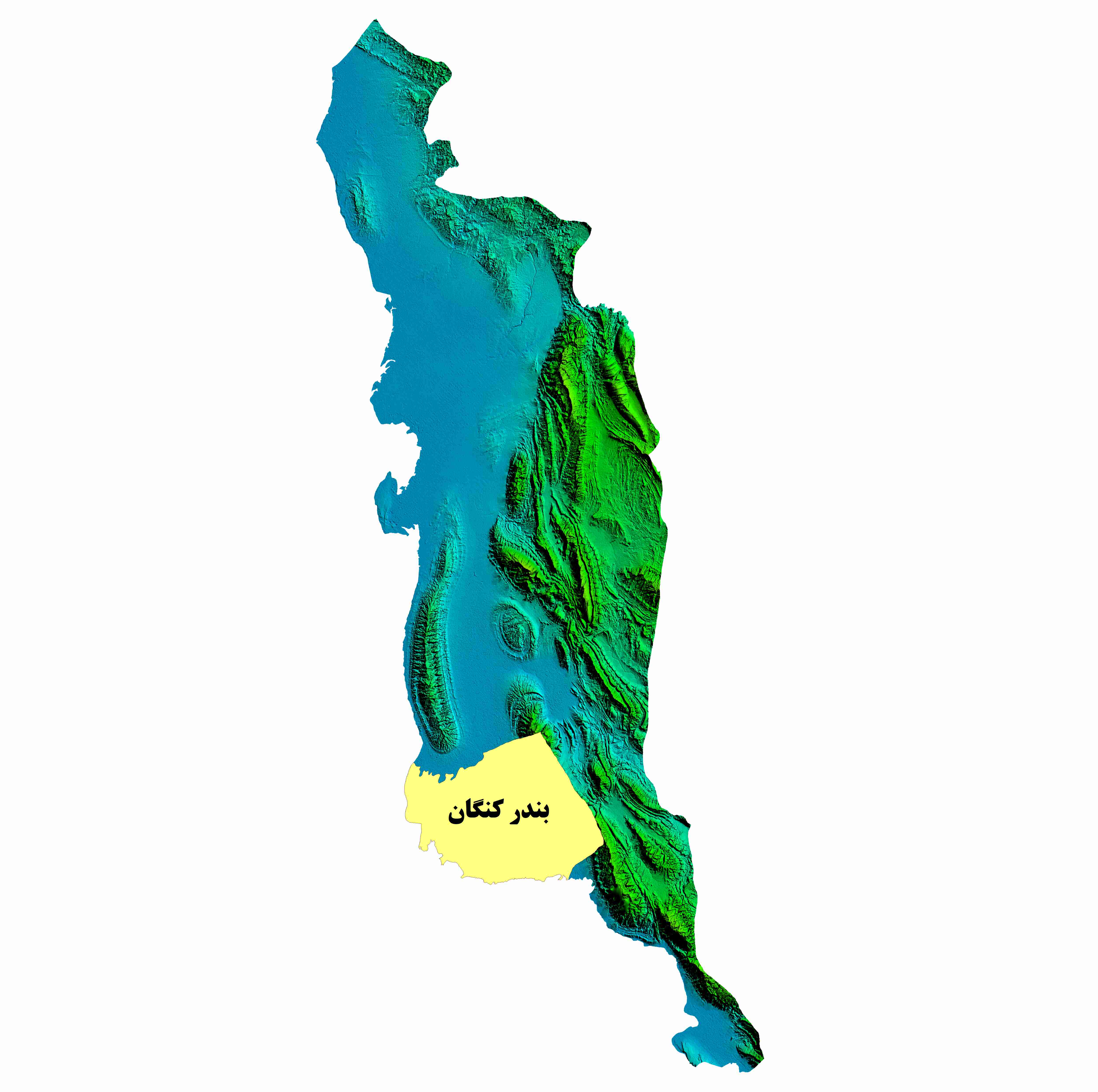 نقشه DEM  استان بوشهر-شهرستان بندرکنگان