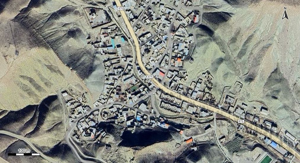 نقشه همراه با تصویر هوایی - ماهواره ای باجگیران در اتوکد با مختصات UTM