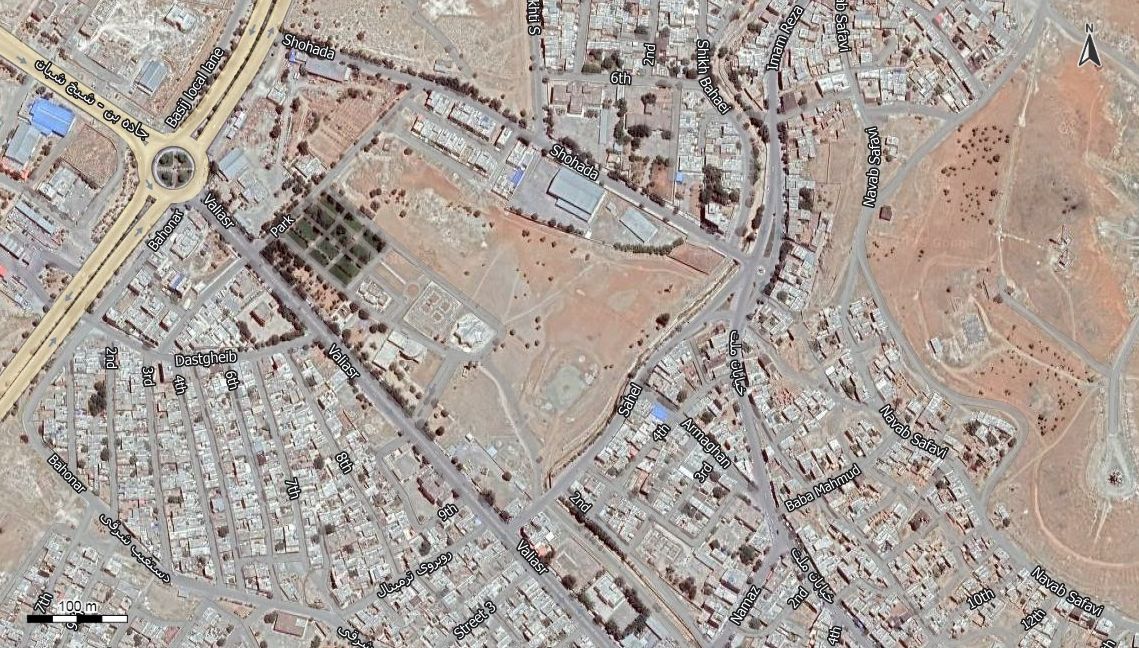 نقشه همراه با تصویر هوایی - ماهواره ای شهر بن در اتوکد با مختصات UTM