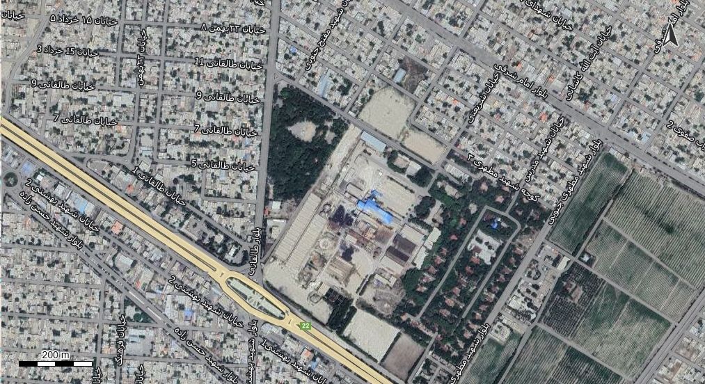 نقشه همراه با تصویر هوایی - ماهواره ای شهر چناران در اتوکد با مختصات UTM