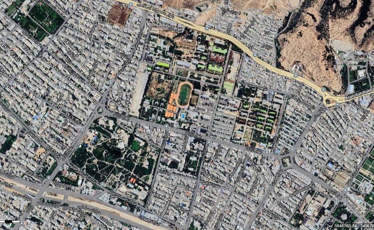 نقشه همراه با تصویر هوایی - ماهواره ای شهر شیراز در اتوکد با مختصات UTM