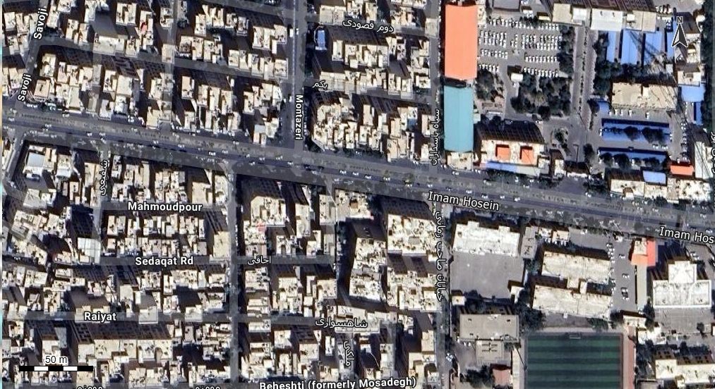 نقشه با تصویر هوایی - ماهواره ای منطقه 20 تهران در اتوکد با مختصات UTM