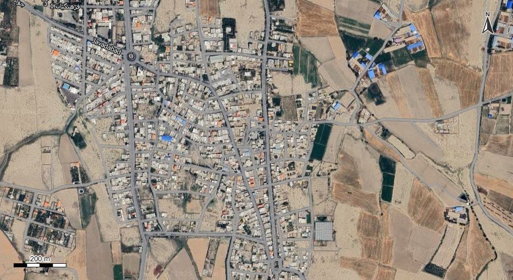 نقشه با تصویر هوایی - ماهواره ای شهر جوادآباد در اتوکد با مختصات UTM