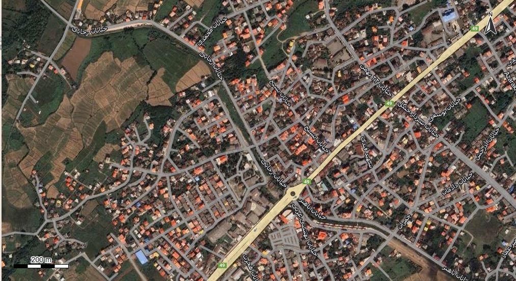 نقشه همراه با تصویر هوایی - ماهواره ای شهر رضوان شهر در اتوکد با مختصات UTM