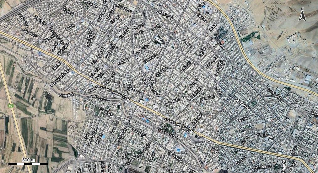 نقشه همراه با تصویر هوایی - ماهواره ای  الیگودرز در اتوکد با مختصات UTM