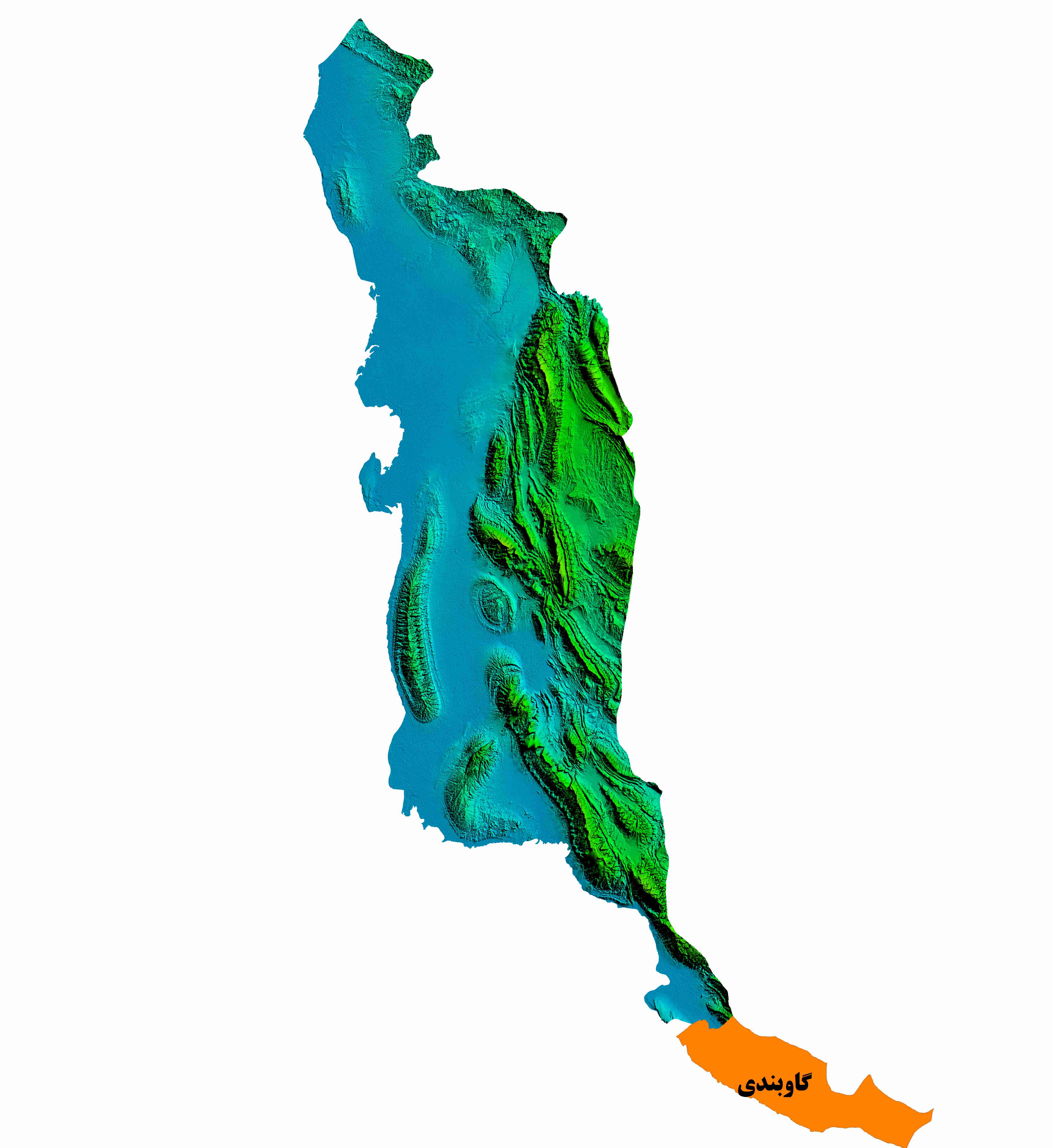 نقشه DEM  استان بوشهر-شهرستان گاوبندی